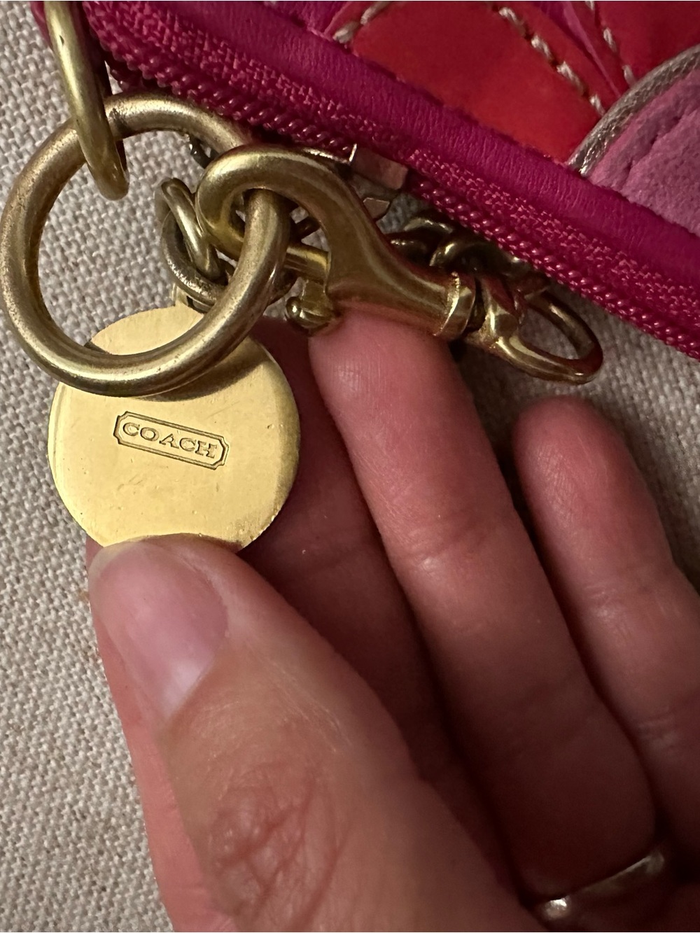 RARE Coach Pink Floral Half-Moon Wristlet Keychain - Picture 4 of 9